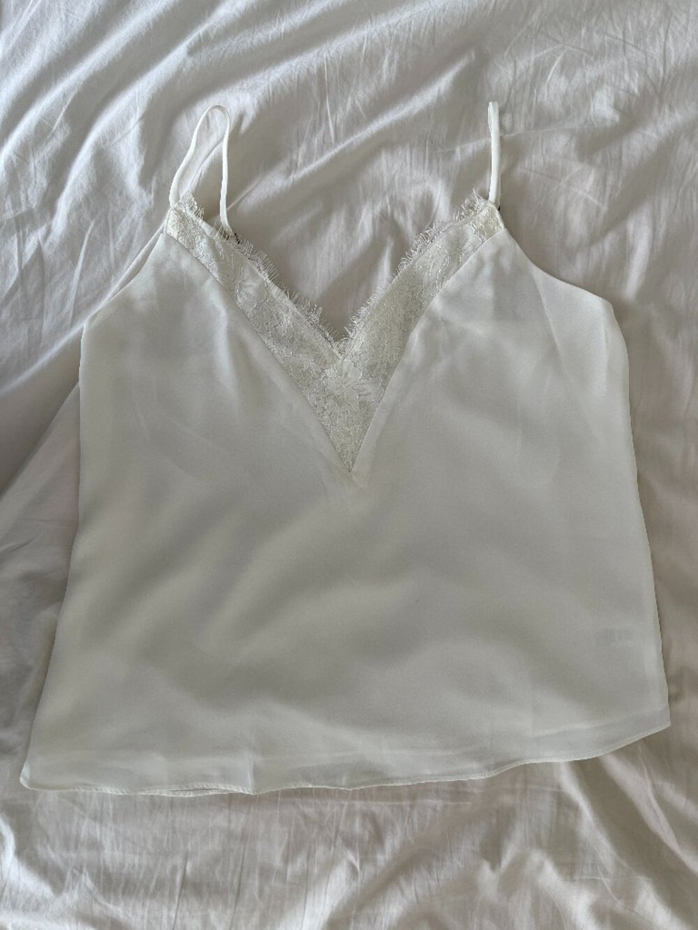 White Lace V Strap Top in Small